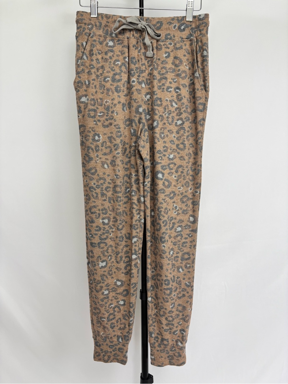 Leopard Print Drawstring Joggers - Taupe Gray